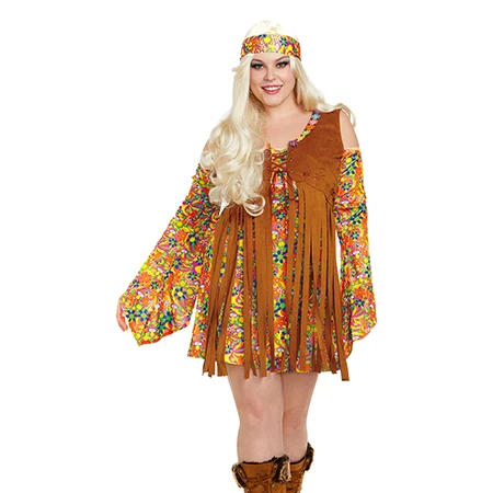 PLUS SIZE FLOWER POWER HIPPIE COSTUME